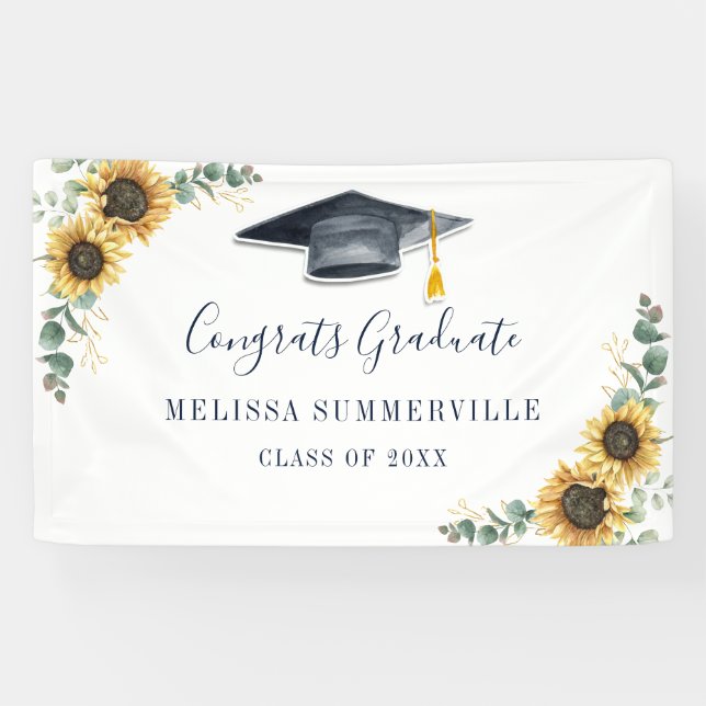 Floral Sunflower Eucalyptus Script Graduation 2026 Banner (Horizontal)