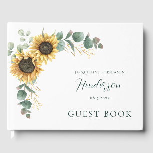 Floral Sunflower Eucalyptus Script Wedding Guest Book