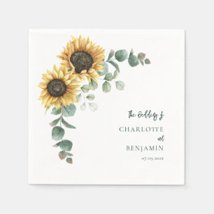 Floral Sunflower Eucalyptus Script Wedding Paper Napkin