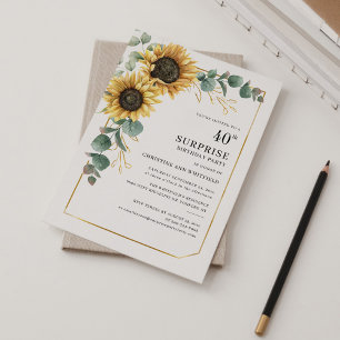 Floral Sunflower Eucalyptus Surprise 40th Birthday Invitation