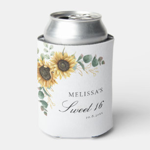 Floral Sunflower Eucalyptus Sweet 16 Party Can Cooler