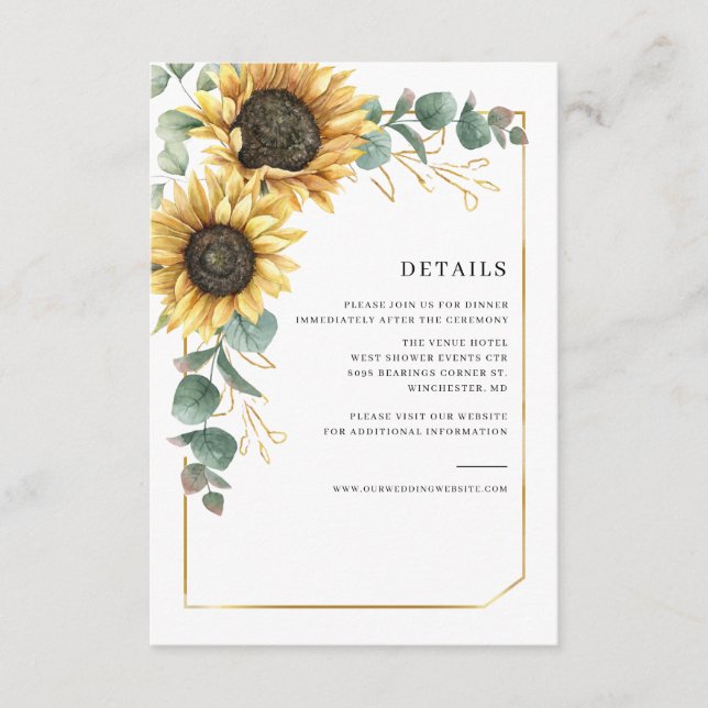 Floral Sunflower Eucalyptus Wedding Details Enclosure Card (Front)