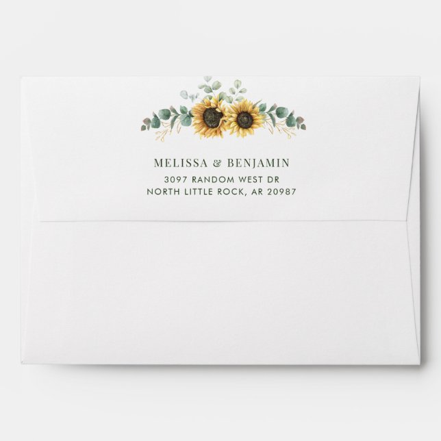 Floral Sunflower Eucalyptus Wedding Envelope (Back (Top Flap))