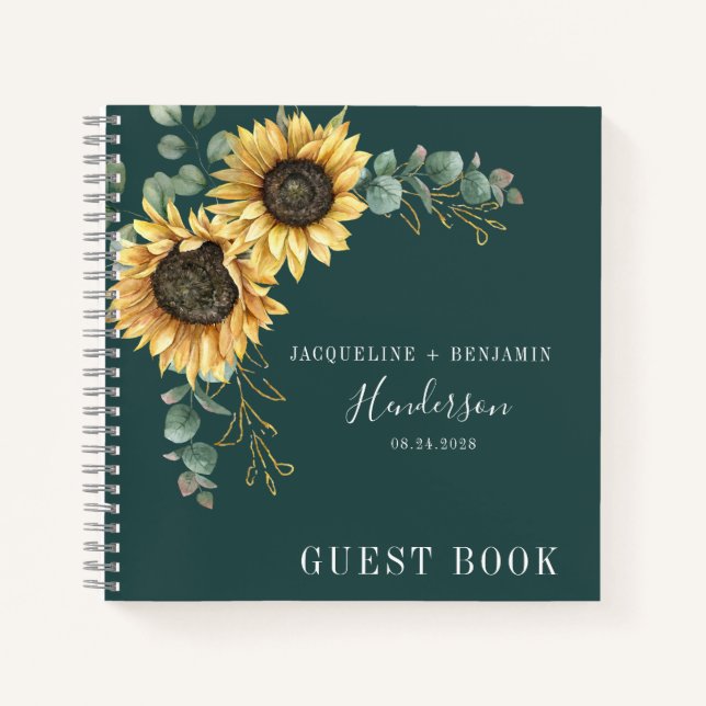 Floral Sunflower Eucalyptus Wedding Guest Notebook (Front)