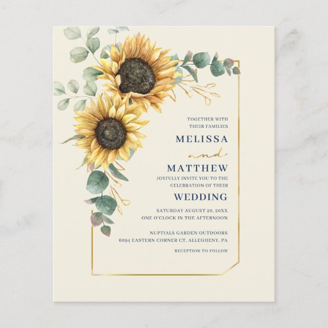 Floral Sunflower Eucalyptus Wedding Invitation (Front)