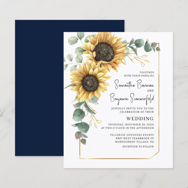 Floral Sunflower Eucalyptus Wedding Invitation (Front/Back)