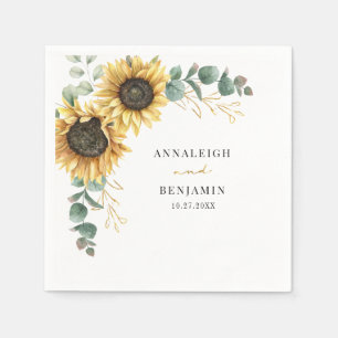 Floral Sunflower Eucalyptus Wedding Paper Napkin