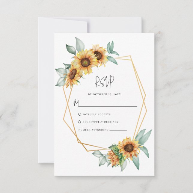 Floral Sunflower Eucalyptus Wedding RSVP Card (Front)