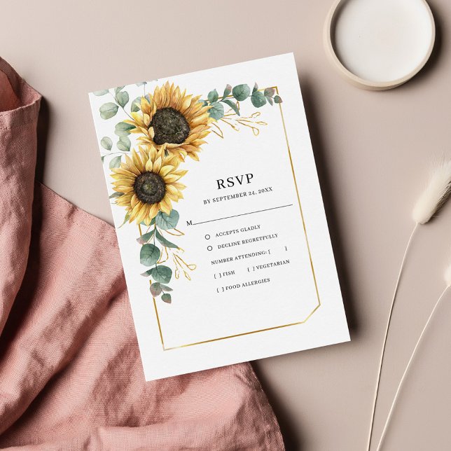 Floral Sunflower Eucalyptus Wedding RSVP Card (Floral Sunflower Greenery Watercolor Wedding RSVP Enclosure Card)
