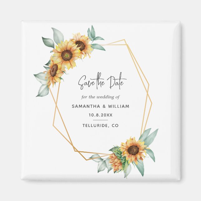 Floral Sunflower Eucalyptus Wedding Save The Date Magnet (Front)