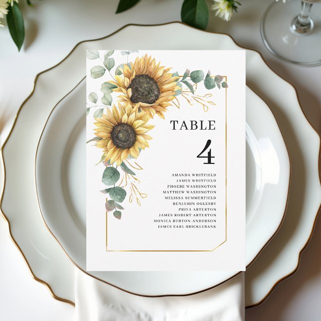 Floral Sunflower Eucalyptus Wedding Table Number (Floral Sunflower Eucalyptus Wedding Table Number 4)