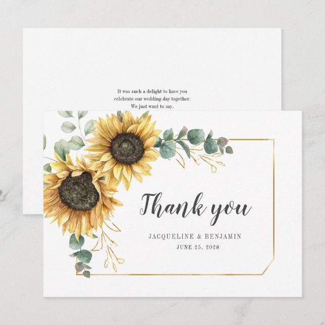 Floral Sunflower Eucalyptus Wedding Thank You Card (Front/Back)