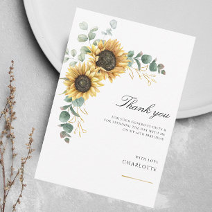 Floral Sunflower Greenery 16th Birthday Thank You Card