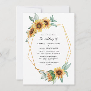 Floral Sunflower Greenery Botanical Wedding Invitation