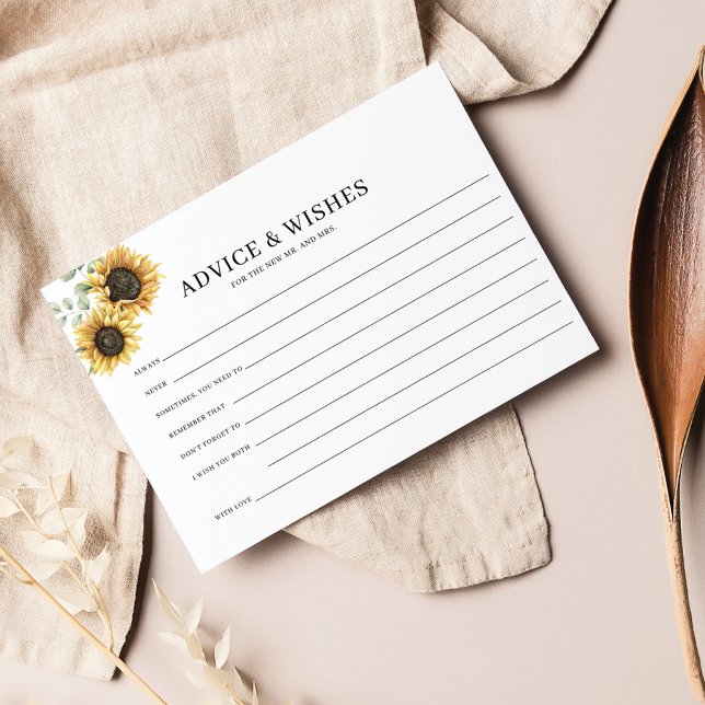 Floral Sunflower Greenery Couples Wedding Advice (Sunflower Eucalyptus Wedding Advice and Wishes Card for Bride and Groom)