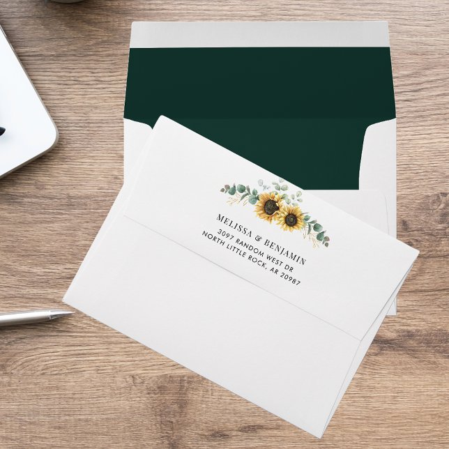 Floral Sunflower Greenery Custom Wedding Envelope (Floral Sunflower Greenery Custom Wedding Envelope)
