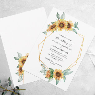 Floral Sunflower Greenery Geometric Wedding Invitation