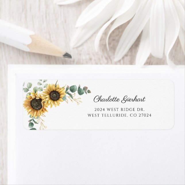 Floral Sunflower Greenery Return Address Label (Insitu)