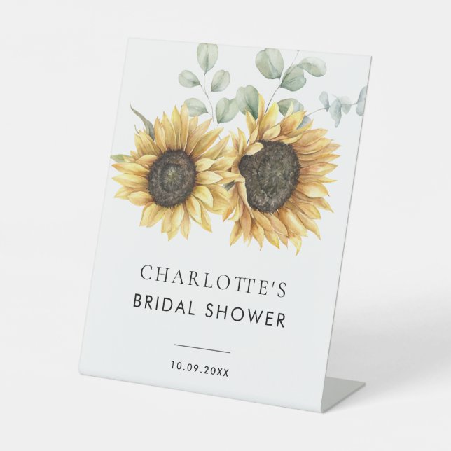 Floral Sunflower Greenery Watercolor Bridal Shower Pedestal Sign (Front)