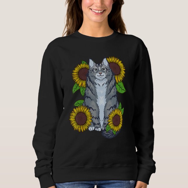 Floral Sunflower Mainecoon Cat Sweatshirt (Front)