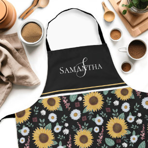 Floral Sunflower Monogram Apron
