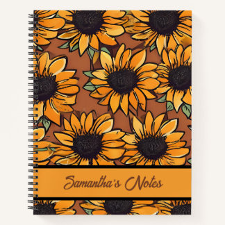 Floral Sunflower Pattern Personalised Notebook