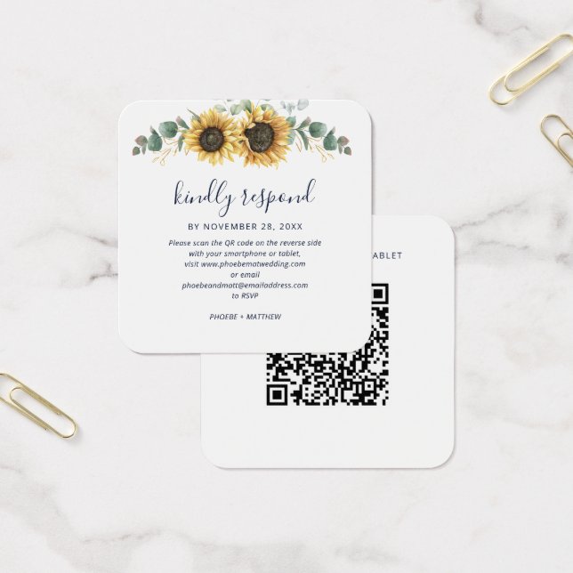Floral Sunflower QR Code Wedding Website RSVP (Office)
