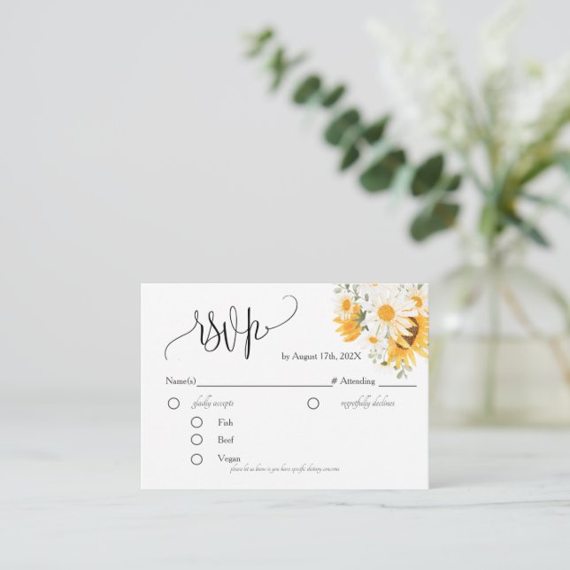Floral Sunflower RSVP Card Enclosure Card (Standing Front)