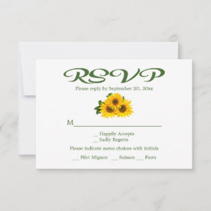 Floral Sunflower RSVP Green Rustic Yellow Wedding Card
