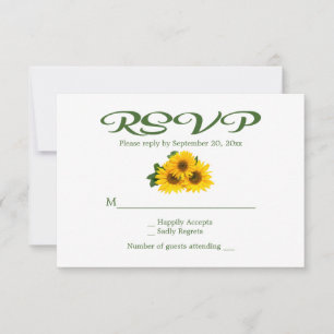 Floral Sunflower RSVP Green Yellow Wedding Party Card