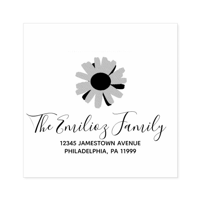 Floral Sunflower Script Address  Rubber Stamp (Imprint)