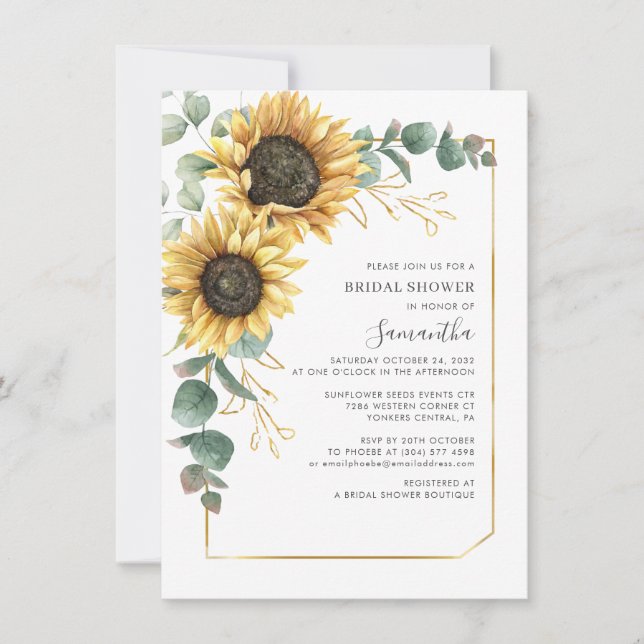 Floral Sunflower Script Bridal Shower Invitation (Front)