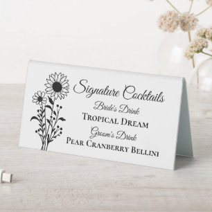 Floral Sunflower Signature Cocktails Wedding Bar