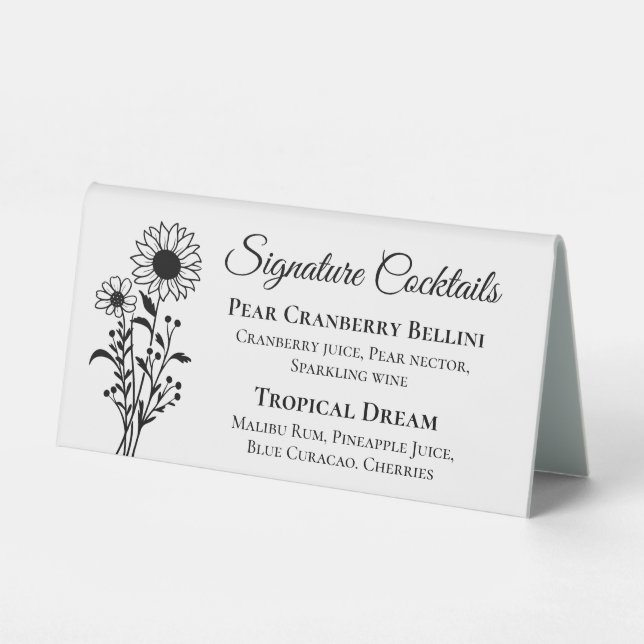 Floral Sunflower Signature Drinks Wedding Bar (Front)