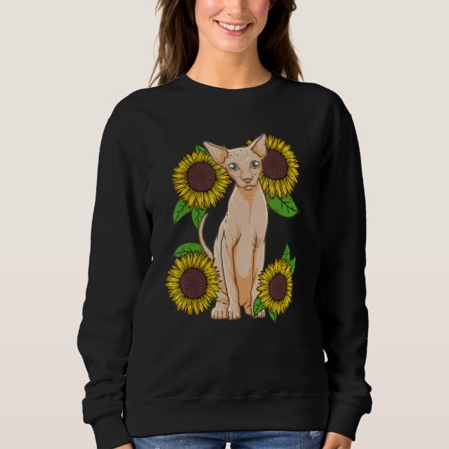 Floral Sunflower Sphynx Cat Lover Sweatshirt (Front)
