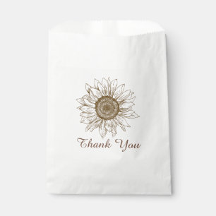 Floral Sunflower Thank You Brown Wedding Flower Favour Bag