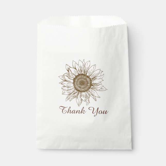 Floral Sunflower Thank You Brown Wedding Flower Favour Bag (Front)