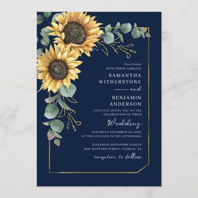 Floral Sunflower Watercolor QR Code Wedding Invitation (Front)