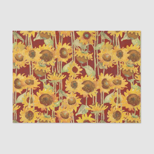 Floral Sunflower Watercolor Yellow on Red Tissue Paper (Front)