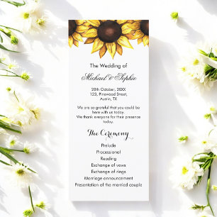 Floral Sunflower Wedding Program Yellow White Card