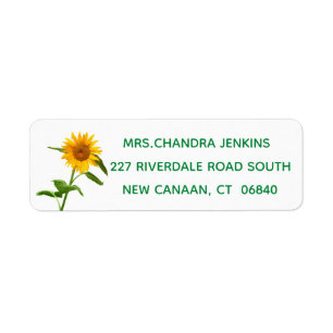 Floral Sunflower Yellow And Green Flowers Return Address Label