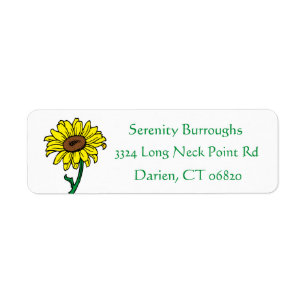 Floral Sunflower Yellow & Green Flowers Wedding Return Address Label
