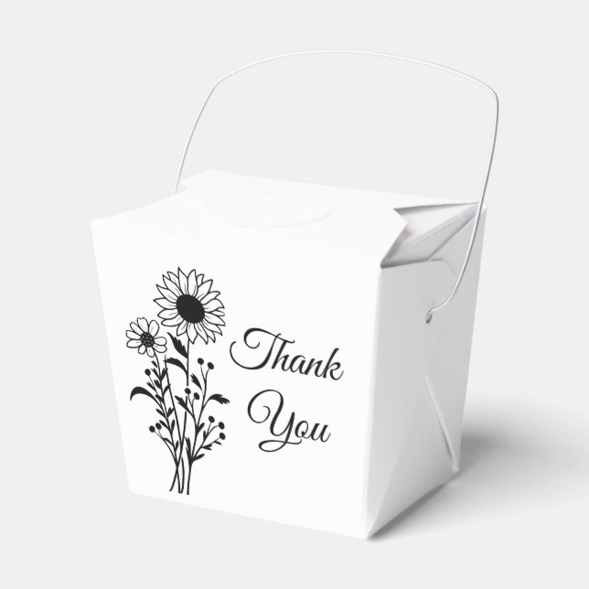 Floral Sunflowers Black White Wedding Thank You Favour Box (Front Side)