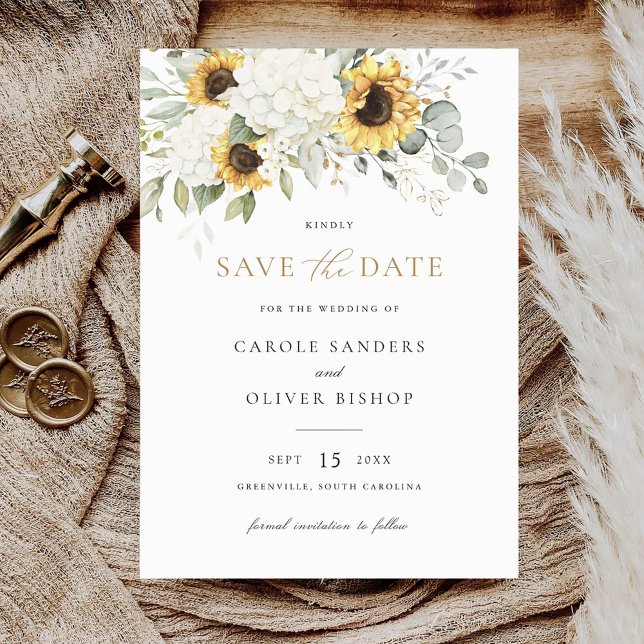Floral Sunflowers Hydrangea Wedding Save Date Invitation (Creator Uploaded)