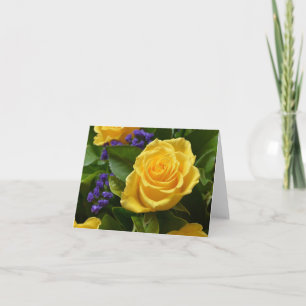Floral Sunny Yellow Rose & Purple Flower Blank Thank You Card