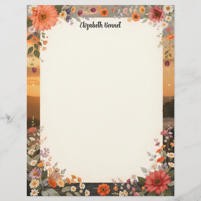 Floral Sunset Stationery Paper Custom Letterhead (Front)