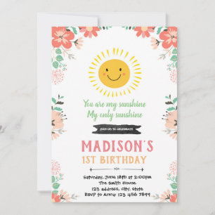 Floral sunshine birthday invitation