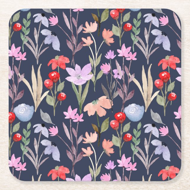 Floral Surface Pattern Fashion Botanical           Square Paper Coaster (Front)
