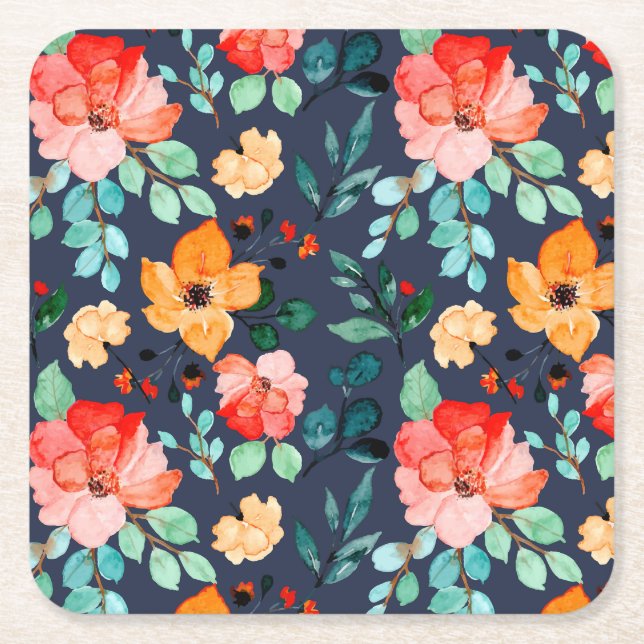 Floral Surface Pattern- Fashion Decorative Spring  Square Paper Coaster (Front)