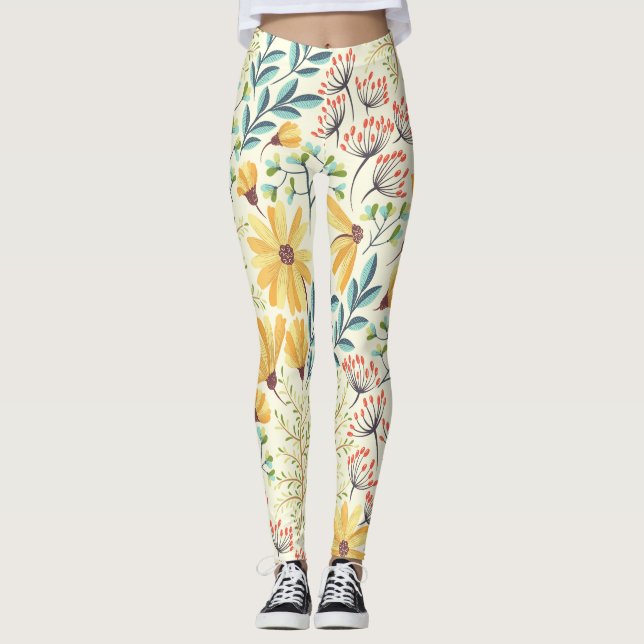 Floral Surface Pattern- Stylish Abstract Wallpaper Leggings (Front)